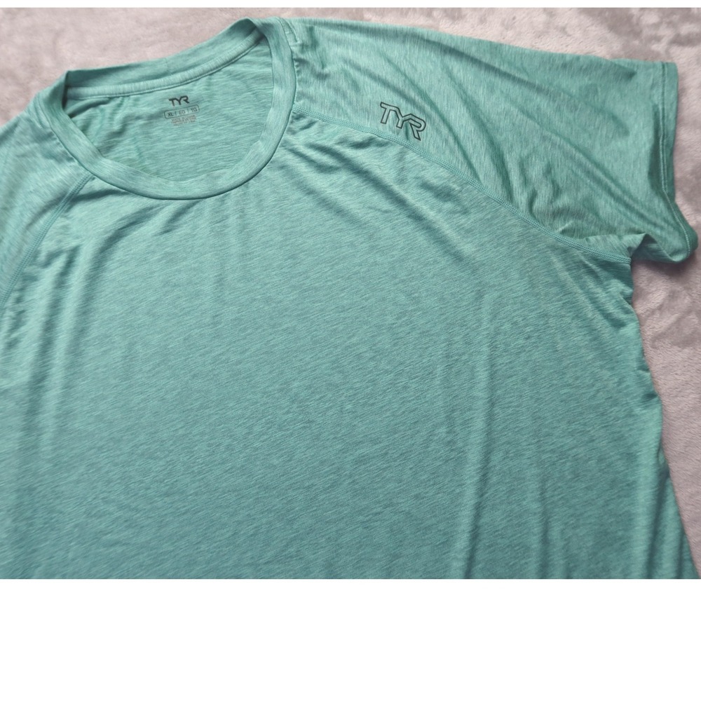 TYR Men's XL Short Sleeve Raglan Performance Training Shirt Teal Heather Active‎